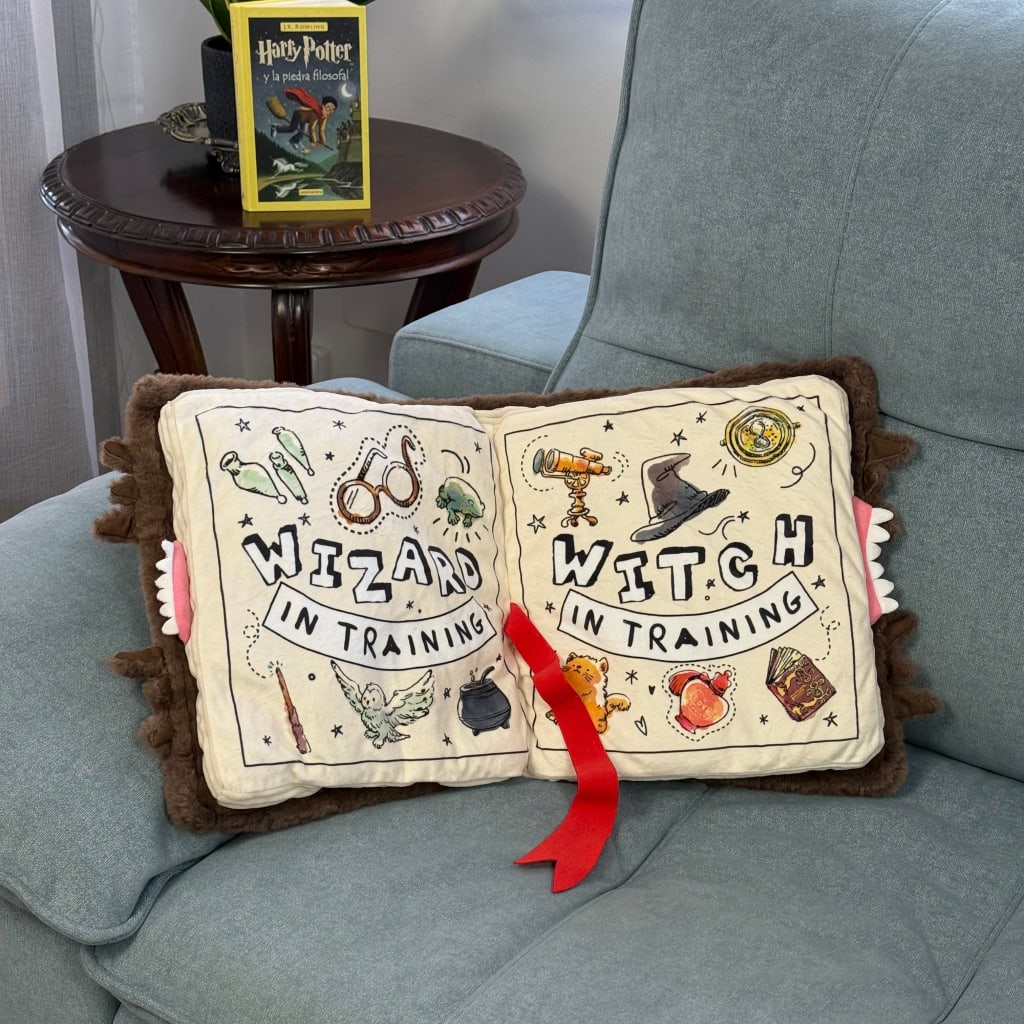 Magic Book Pillow, a foldable plush cushion shaped like a book