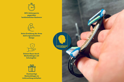 twinshaver - The Original - Starter Set Pro: Double Wet Shaver + 20 Replacement Blades